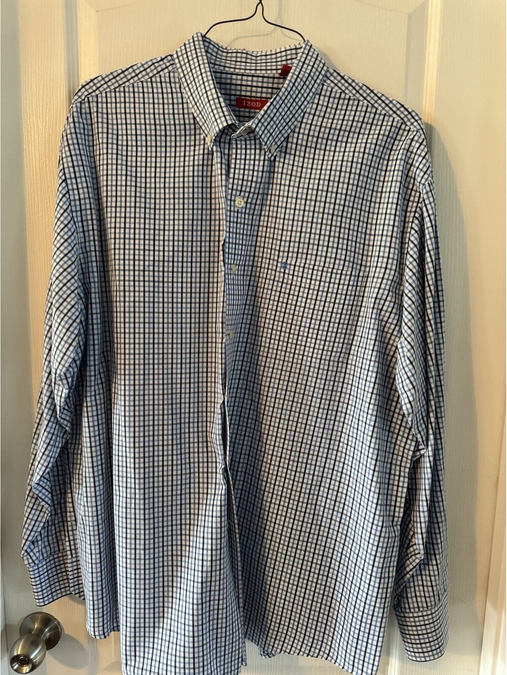 IZOD Premium Essentials Men's 2XL Plaid Blue/White Cotton Shirt